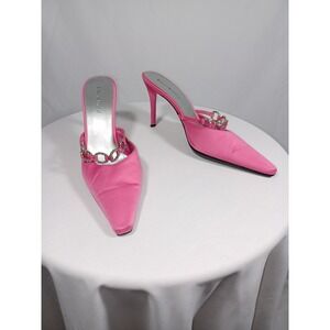 Varsavia Viamara Shoes Womens Size 8.5 Fuchsia Pink Satin Mule Heels Rhinestone‎
